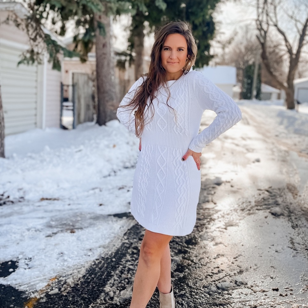 Long Sleeve Cable Knit Sweater Dress